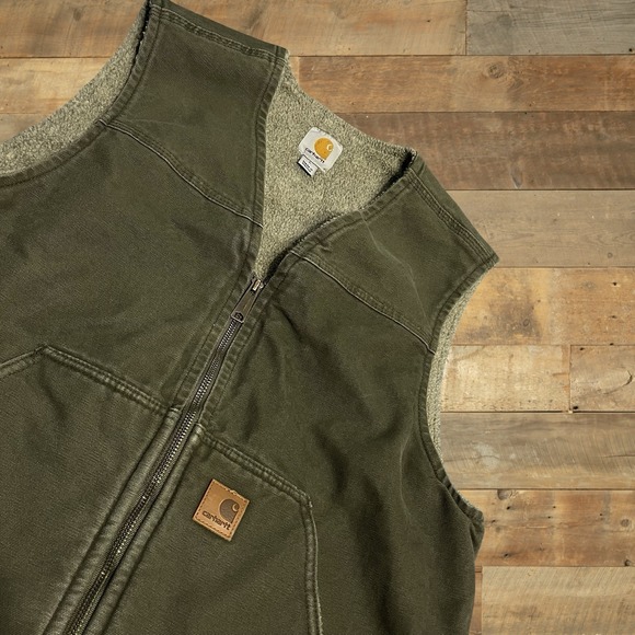 Vintage Y2K Carhartt Vest Sherpa Lined Olive Green Large - Picture 2 of 4